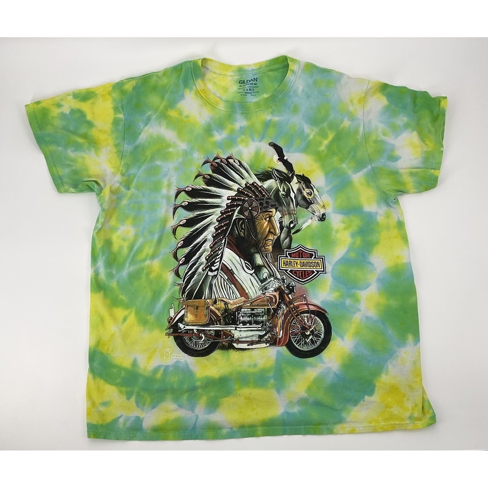 RARE 1994 Harley-Davidson 3D Emblem Tie-Dye XL‎ T-Shirt Native Chief Vintage